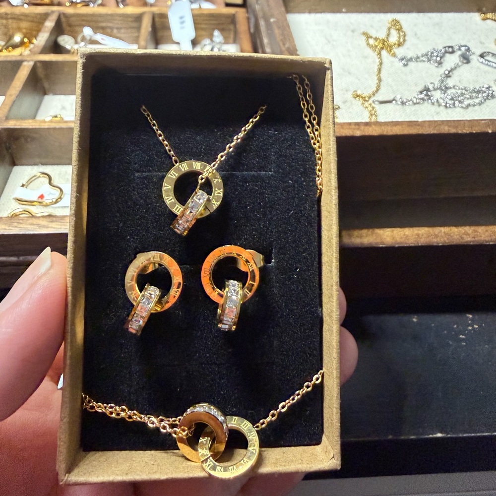 Elegant Gold Necklace and Earring Set